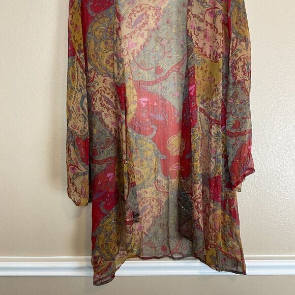 Soft Surroundings Fall Color Sz S M Kimono Crinkle Open Front Paisley Sequin Top - Picture 4 of 12